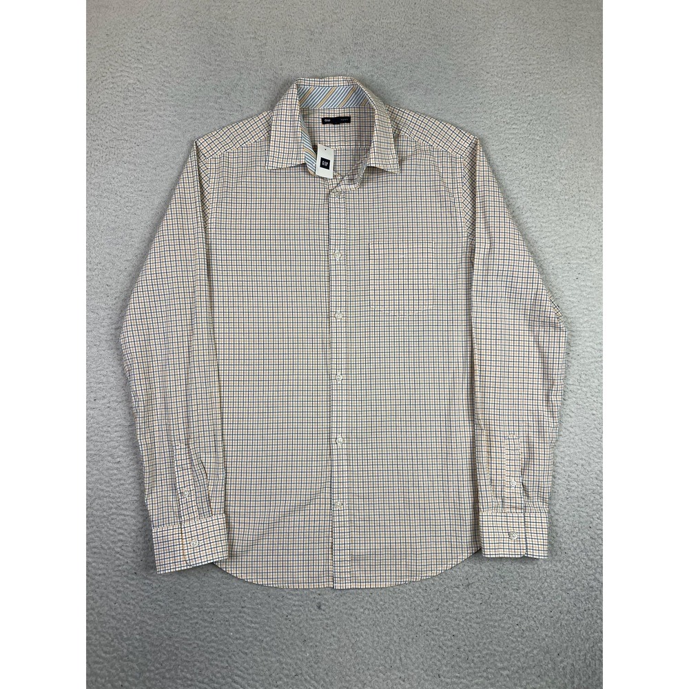 Gap Original Fit Shirt Mens Medium White Check Cotton Long Sleeve‎ Button Up NEW
